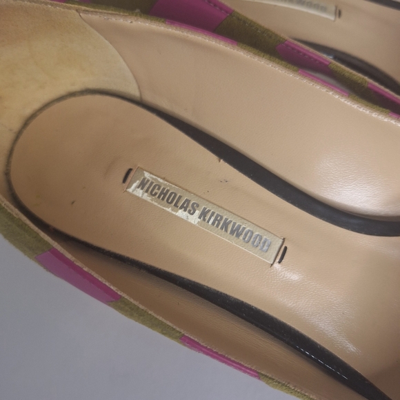 Nicholas Kirkwood Suede Chevron Print Block Heel Pumps SZ 7.5 - Picture 11 of 11